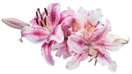 Naklejka premium Pink Lily Flowers Arrangement on a White Background