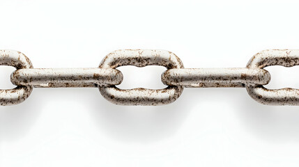Obraz premium Close Up Of A Rusty White Metal Chain Isolated On White Background Showing Texture and Corrosion Detail