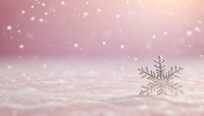 Light pink background with snowflakes natural lighting beautiful and elegant
