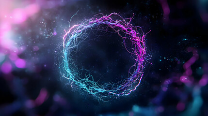 Abstract Glowing Particle Circle With Blue And Purple Colors Against Dark Background