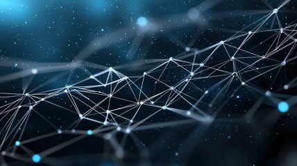 Abstract blue network with interconnected nodes and lines, visualizing digital communication and connectivity.