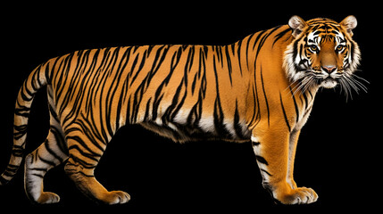 Obraz premium Powerful Tiger Standing Against Black Background