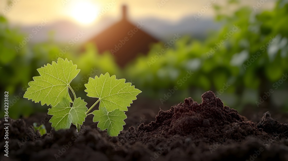 Poster a highly detailed and immersive scene of a flourishing vineyard where the interplay of soil climate 