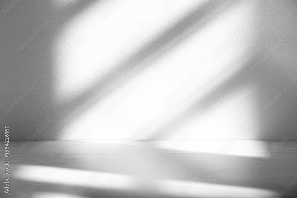 Poster wall interior background, studio and backdrops show products.with shadow from window color white and