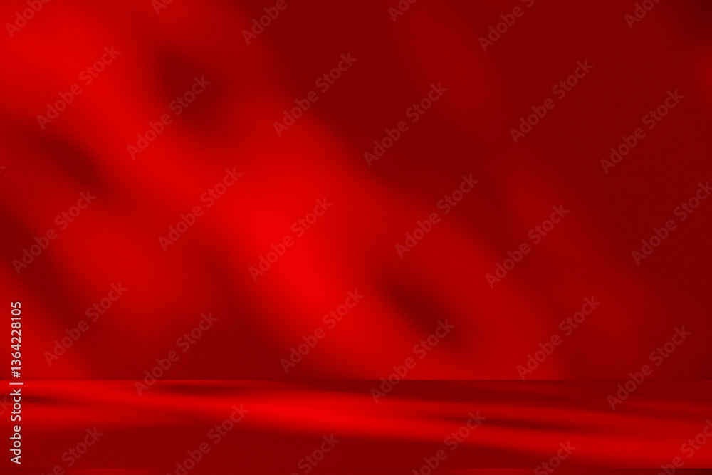 Poster Wall interior background, studio and backdrops show products.with shadow from window color Red background for text insertion and presentation product	