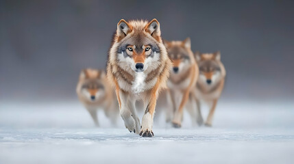 Obraz premium Pack Of Wolves Running On Snow