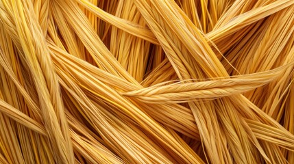 Close-up of intertwined golden straw fibers, showcasing texture and natural color.