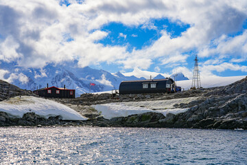 Port Lockroy, a historic British base located on Goudier Island in the Palmer Archipelago, west of...