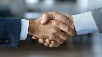 Close-up of two hands in a handshake, symbolizing successful business partnership and collaboration.