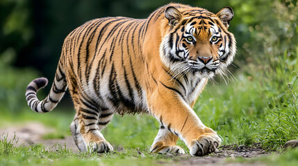 Obraz premium Tiger Strolling Through Lush Green Forest