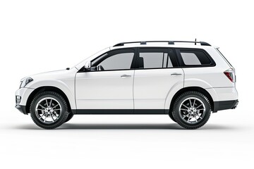 Side View of White Suv Car Isolated on White Background with Clipping Path