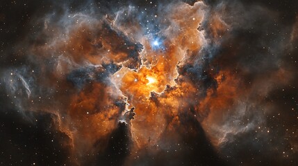 Obraz premium Fiery nebula with bright core and dark dust.