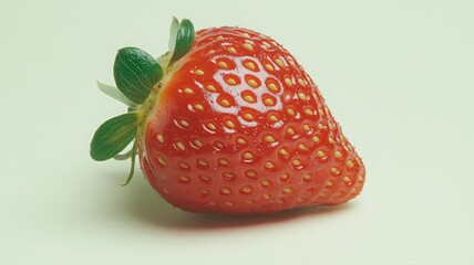Single Ripe Strawberry on Pale Green Background