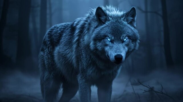 Mystic Wolf: Glowing Eyes in a Snowy Forest