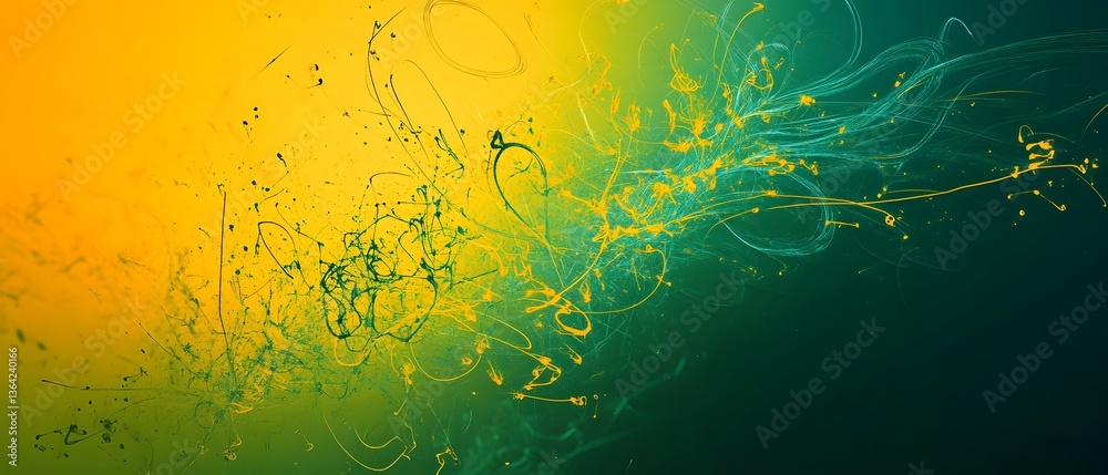 Poster a visually captivating abstract design featuring bold yellow scribbles and squiggly lines against a 