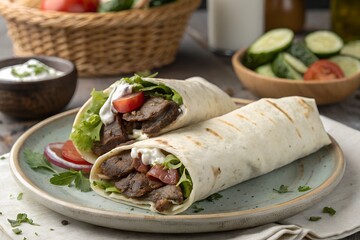 Delicious Gyro Wraps with Tzatziki Sauce Fresh Mediterranean Cuisine