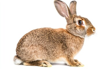 Obraz premium Flemish giant rabbit in side profile, large body, thick brown fur, isolated.