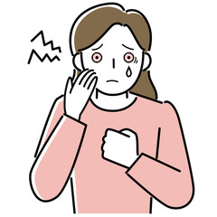 目が充血して困っている女性の上半身