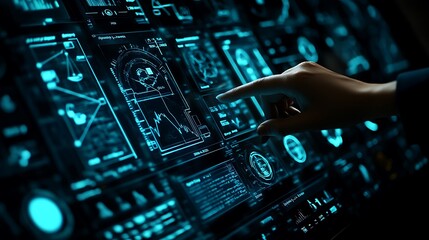 Hand touching futuristic interface display