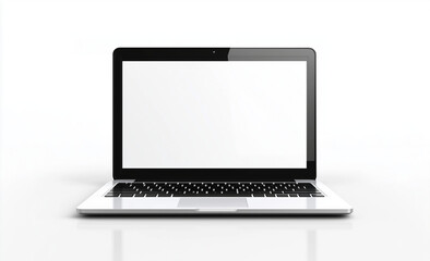 Fototapeta premium Isolated Open Laptop with Blank White Screen Display on a White Background, Modern Design