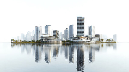 Modern Cityscape with Skyscrapers Reflecting in the Water