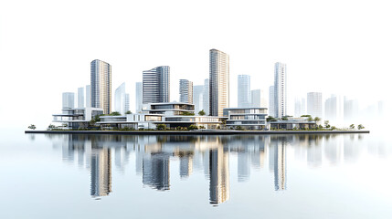 Obraz premium Modern Cityscape with Skyscrapers Reflecting in the Water