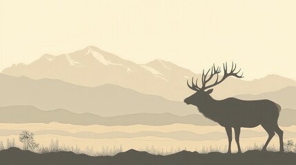 Majestic Elk Silhouette with Mountain Landscape, and Wildlife. (1)