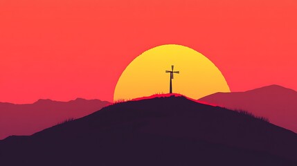 Sunset Cross Hilltop Silhouette.