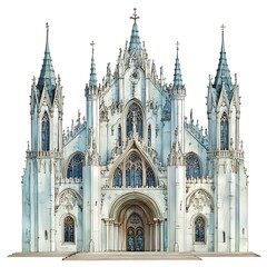 Fototapeta premium Majestic Gothic Cathedral Facade Architectural Illustration.