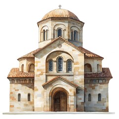 Obraz premium Architectural Illustration of a Traditional Stone Church with Dome. This detailed illustration showcases the intricate design and craftsmanship of a historical religious building.
