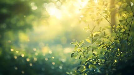 Sunlit Green Leaves, Tranquil Forest Scene of excellence in splendor beyond compare with grace