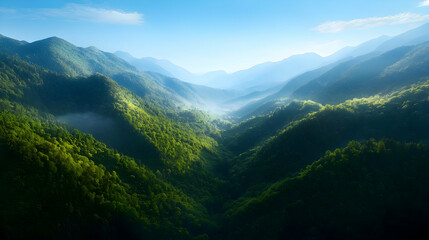 Aerial View Of Lush Green Mountain Valley