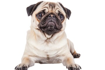Vibrant Picture of Funny, Cute and Playful Pug Dog Isolated on White