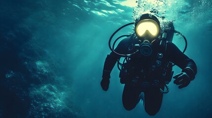 Underwater Diver Explores Ocean Depths of excellence in splendor beyond compare with grace