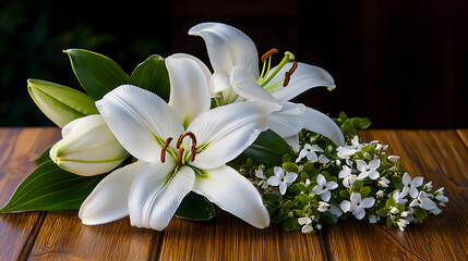 Fototapeta premium elegant white lily and jasmine bouquet