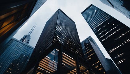 Naklejka premium Gloomy Skyscrapers Reflecting Economic Risk in Financial District