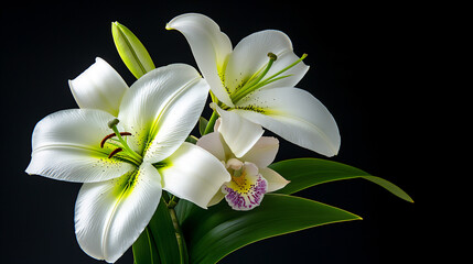 Obraz premium elegant white lily and orchid bouquet