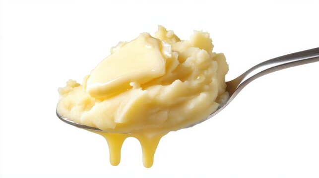 A spoonful of creamy mashed potatoes with melting butter on top - Powered by Adobe