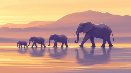 Fototapeta premium Elephant Family Sunset Safari Africa Wildlife.