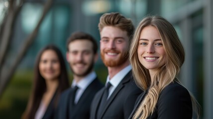 Fototapeta premium Staff Corporate team members smiling for a group staff photo.