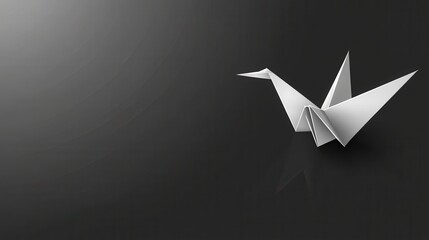 Origami Crane with Paper Bird, Black Background, and Minimalist Art.