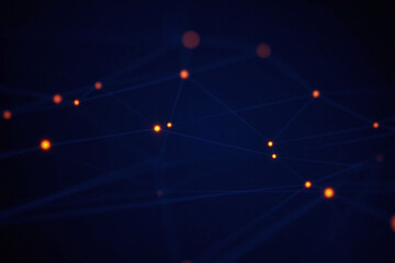 network of blue and orange dots on a dark background