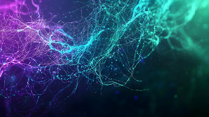 Obraz premium Abstract Digital Particle Formation In Blue Green And Purple Colors With Flowing Energy And Bright Illumination