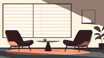 Modern Room with Two Chairs, and Sunlight.