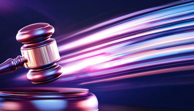 gavel symbolizes authority of law, representing legal proceedings and importance of legislation in court. swift motion conveys urgency of justice