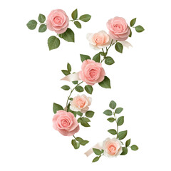 Naklejka premium Elegant Pink Roses with Green Leaves and Ribbons