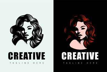 Woman with long red hair Logo Design