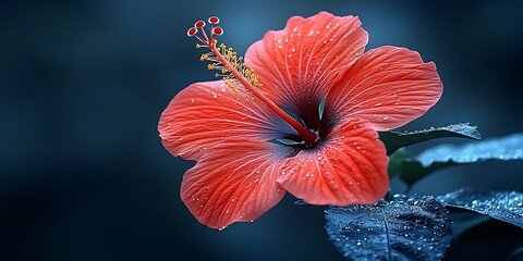 Obraz premium A close up photo of a vibrant red flower with water droplets