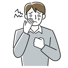 目が充血して困っている男性の上半身