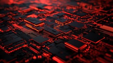 Abstract red circuit board texture background.